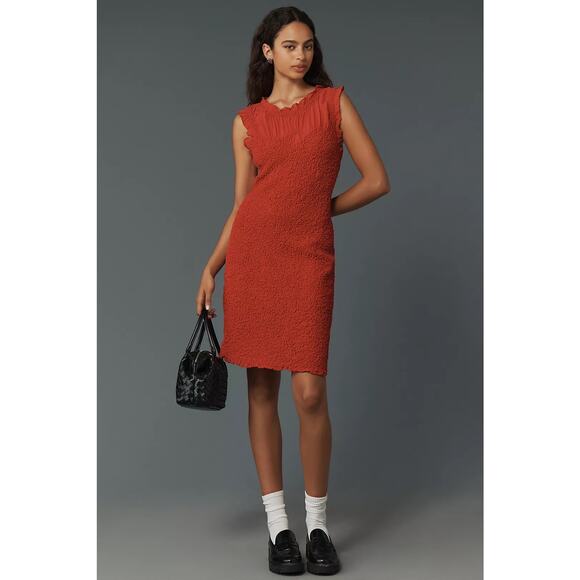 Anthropologie NWT Pink Ruffle Trim Textured Sleeveless Mini Dress Size Medium - Picture 1 of 10